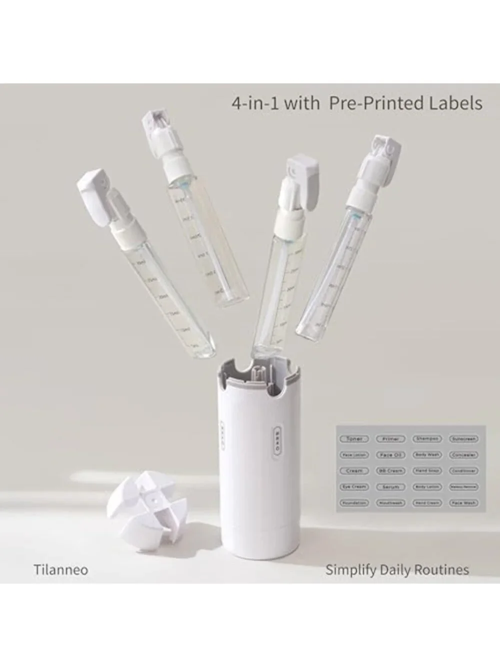 4-in-1 Travel Toiletry Bottles, Leakproof Pump Dispenser, TSA Compliant